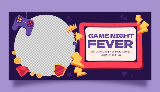 Vector game night horizontal banner template