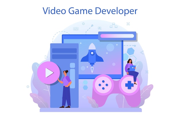 Game ontwikkelingsconcept. creatief proces van het ontwerpen van een computervideogame.