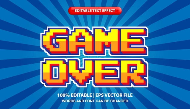 Game over, bewerkbare teksteffectsjabloon, tekenstijl voor tekenfilmspellen