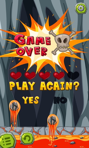 Vector game over-sjabloon op mobiele game