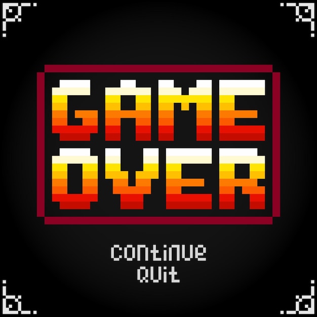 Game over tekst in 8-bit pixel art achtergrond icoon voor retro games in vector illustratie