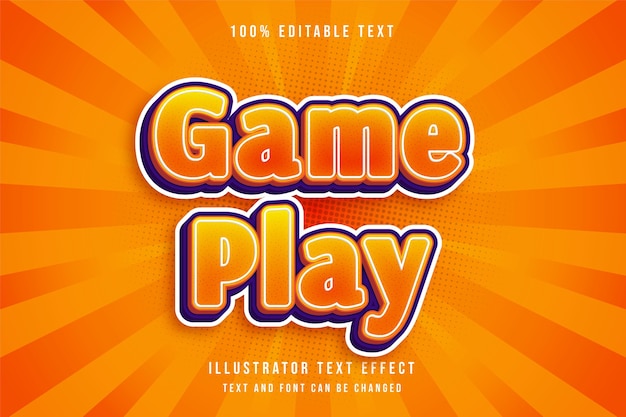 Game play,3d editable text effect yellow gradation orange comic effect style