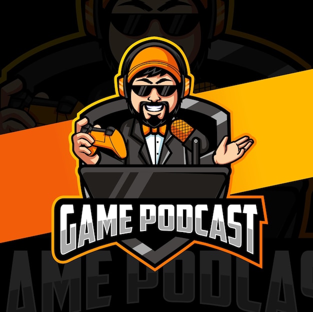 Game podcast gamer mascotte karakter voor gaming esport logo-ontwerpen