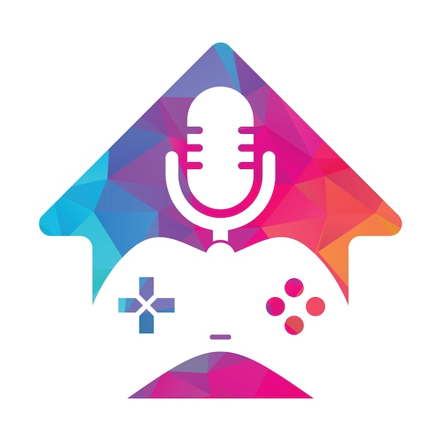 Game podcast and home shape concept logo design