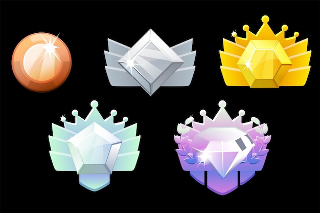 Game rank beloning, goud, zilver, platina, brons, diamant geometrische pictogrammen