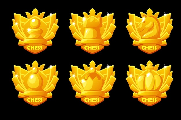 Game rank chess awards golden icons for chess strategy board game