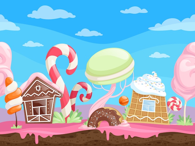 Vector game seamless sweet landscape.