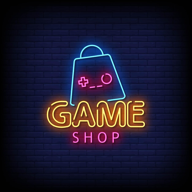 Game shop neon signs style text vector