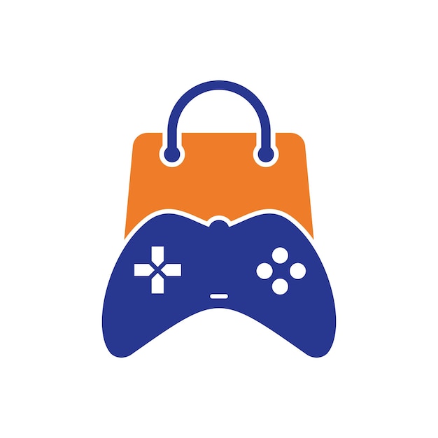 Game shop vector logo. design. shopping bag combination joystick icon vector design.