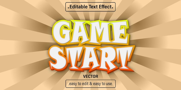 Vector game start teksteffect, bewerkbare tekststijl