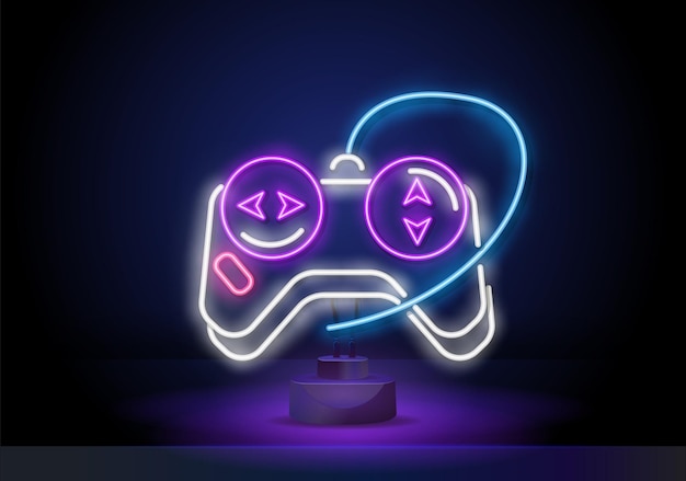 Vector game stick neon sign bright signboard light banner vr games neon icon for decoration in gaming club ...
