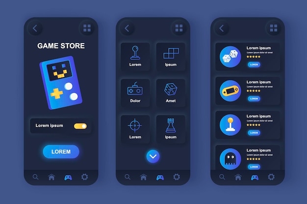 Game store moderne neumorfisch ontwerp UI mobiele app