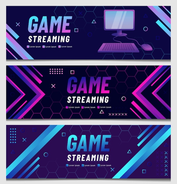 Vector game streaming banner template set