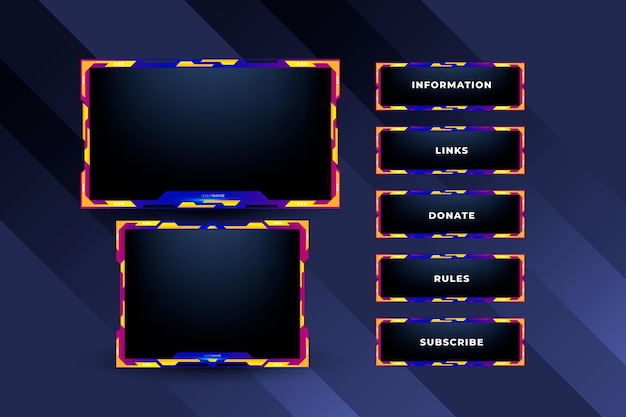 Game streaming panels and button design collection. Gradient twitch panels