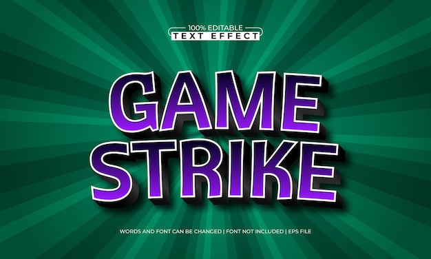 game strike editable text effect with a kick and game text style