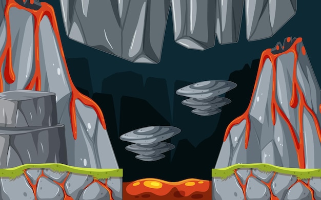 Vector game template lava cave scene