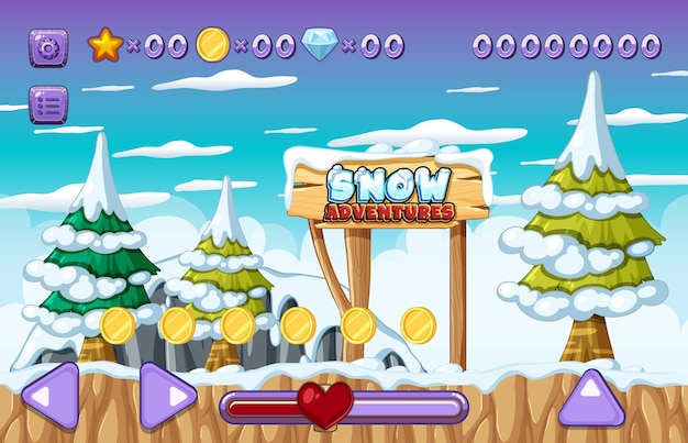 Vector a game template snow forest scene