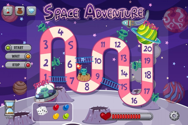 Vector game template with aliens in space