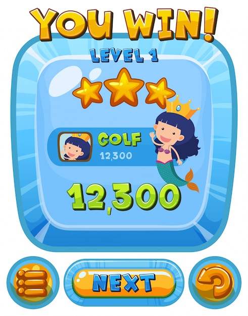 Game template with mermaid and blue buttons
