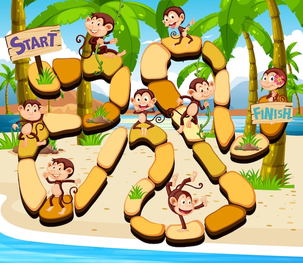 Шаблон игры с обезьянами на пляже в фоновом режиме