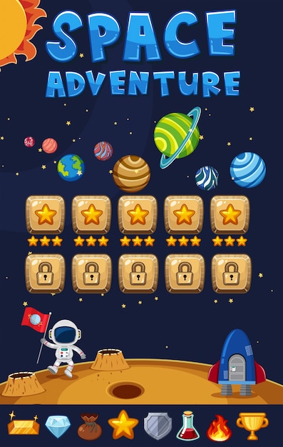 Vector game template with space adventure background