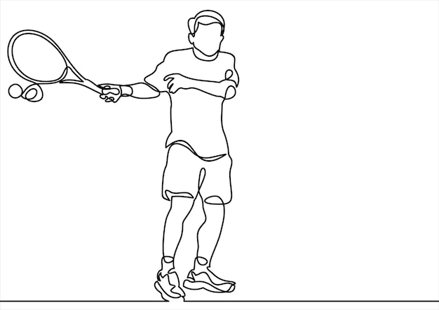 Gioco del disegno a tratteggio continuo del giocatore di tennis