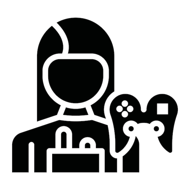 Vector game tester female glyph solid black illustration