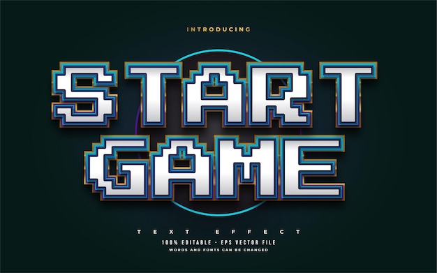 Game text style in white, blue and gold with realistic embossed effect. editable text style effect