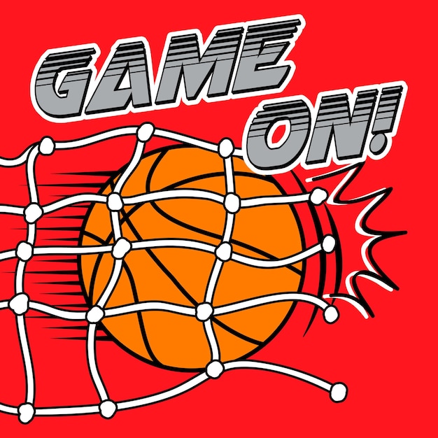 Vector game on text with a basket ball net