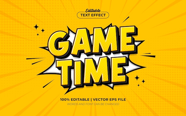 Vector game time 3d cartoon pop art editable text effect graphic style