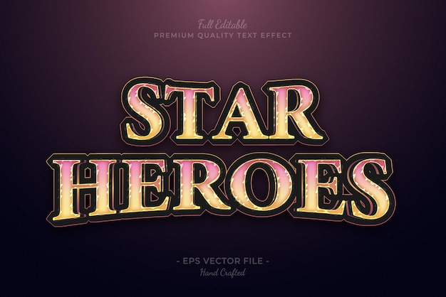 Vector game title rpg star heroes editable 3d text style effect premium