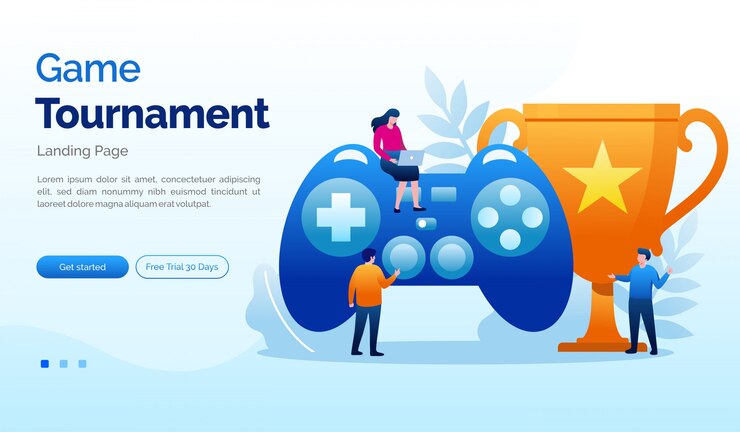 Vector game tournament landing page website illustration flat template