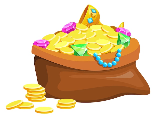 Vector game trophy icon golden money sack pirate treasure bag