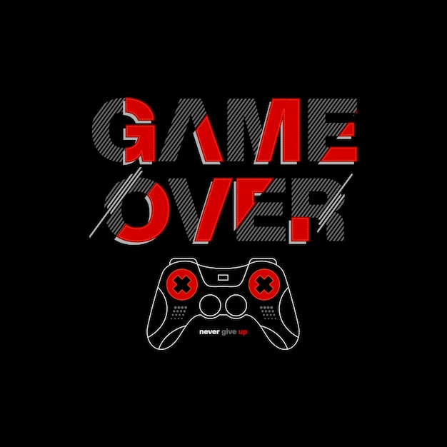 Game over типографика с дизайном футболки контроллера Premium векторы