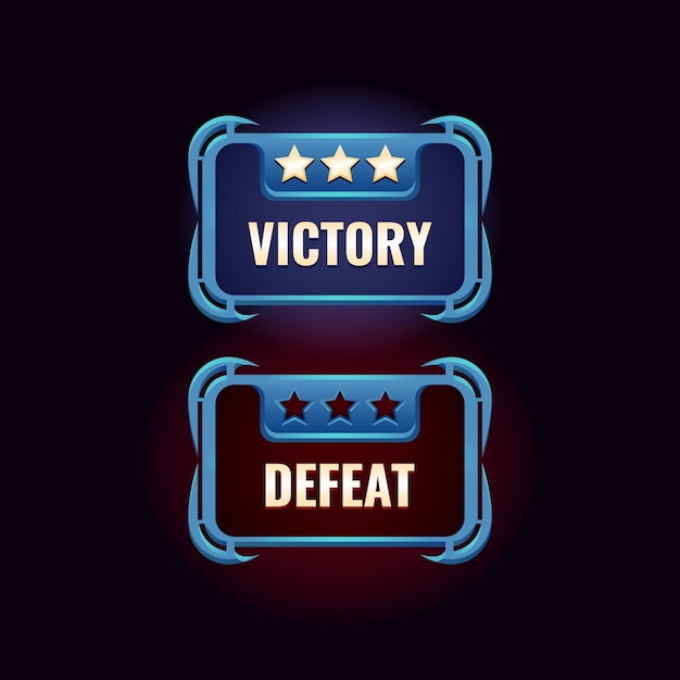Vector game ui fantasy victory and defeat design interface