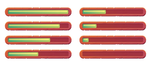 Вектор Меню пользовательского интерфейса игры деревянный ползунок загрузки изолированный набор плоский элемент графического дизайна