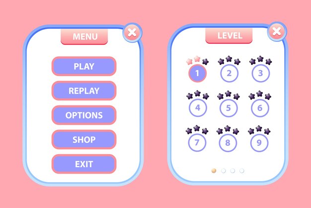 Game ui kit set of user interface gui to build 2d games casual game vector can be used in mobile