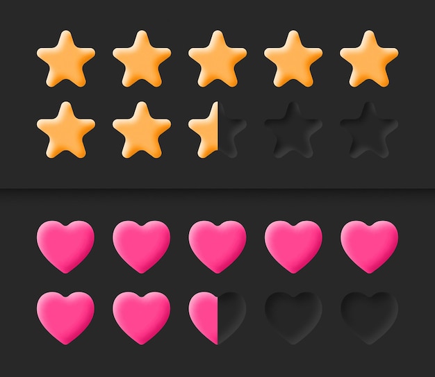 Game ui neumorfische elementen sterren prestatie rangschaal en life health bar rating system