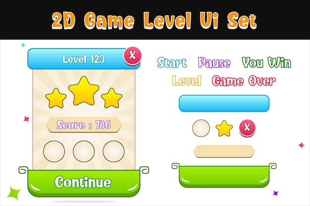 Набор игровых интерфейсов полное меню графического пользовательского интерфейса gui для создания 2d-игр casual game premium