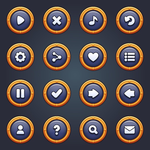 Vector game ui set of blue buttons in cartoon style gui to build 2d games cartoon casual buttons kit