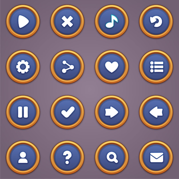 Game ui set of buttons in cartoon style gui to build 2d games cartoon casual gui buttons kit