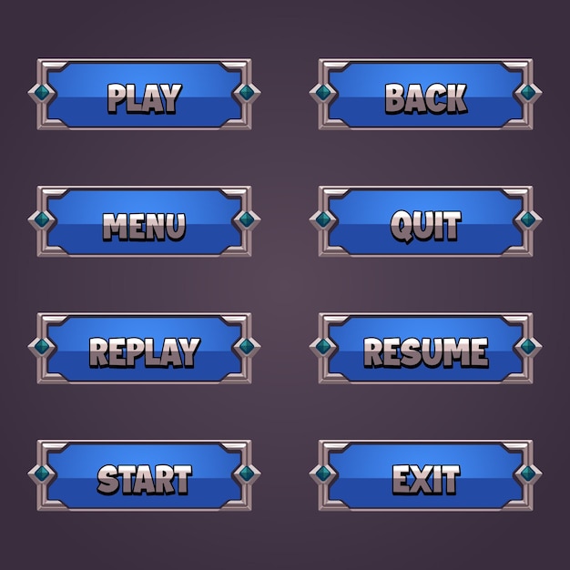 Game ui set of buttons. GUI design to build 2D games. Vector illustration