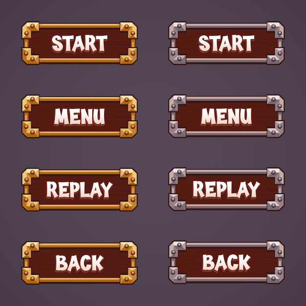 Game ui set of cartoon buttons. set of buttons for games applications and websites.