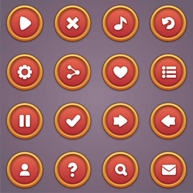 Game ui set of red buttons in cartoon style gui to build 2d games cartoon casual gui buttons kit