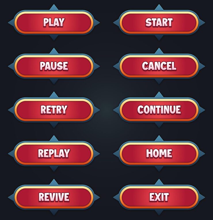 Vector 游戏 ui 具有可编辑文本效果的红色按套件,用于构建 2d 游戏游戏按<unk > 套件