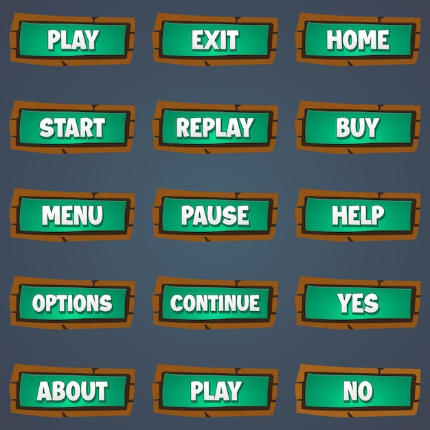 木製ボタンのゲームUIセット。 UIゲーム用木製ボタンのセット