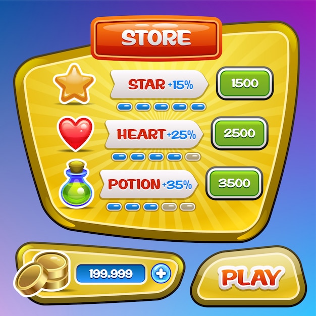 Game UI. Store screen with award and achievement icons.  .