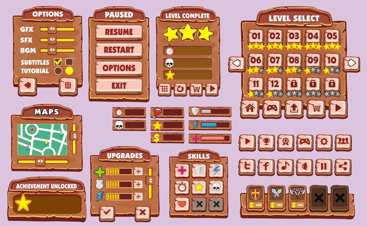 Vector game user interface in cartoon style