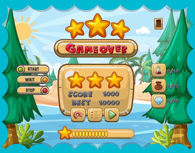 Game user interface with game over and three stars