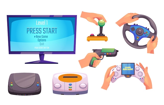 Джойстик для управления игровым видео, геймерская консоль, изолированный дизайн набора, графическая иллюстрация